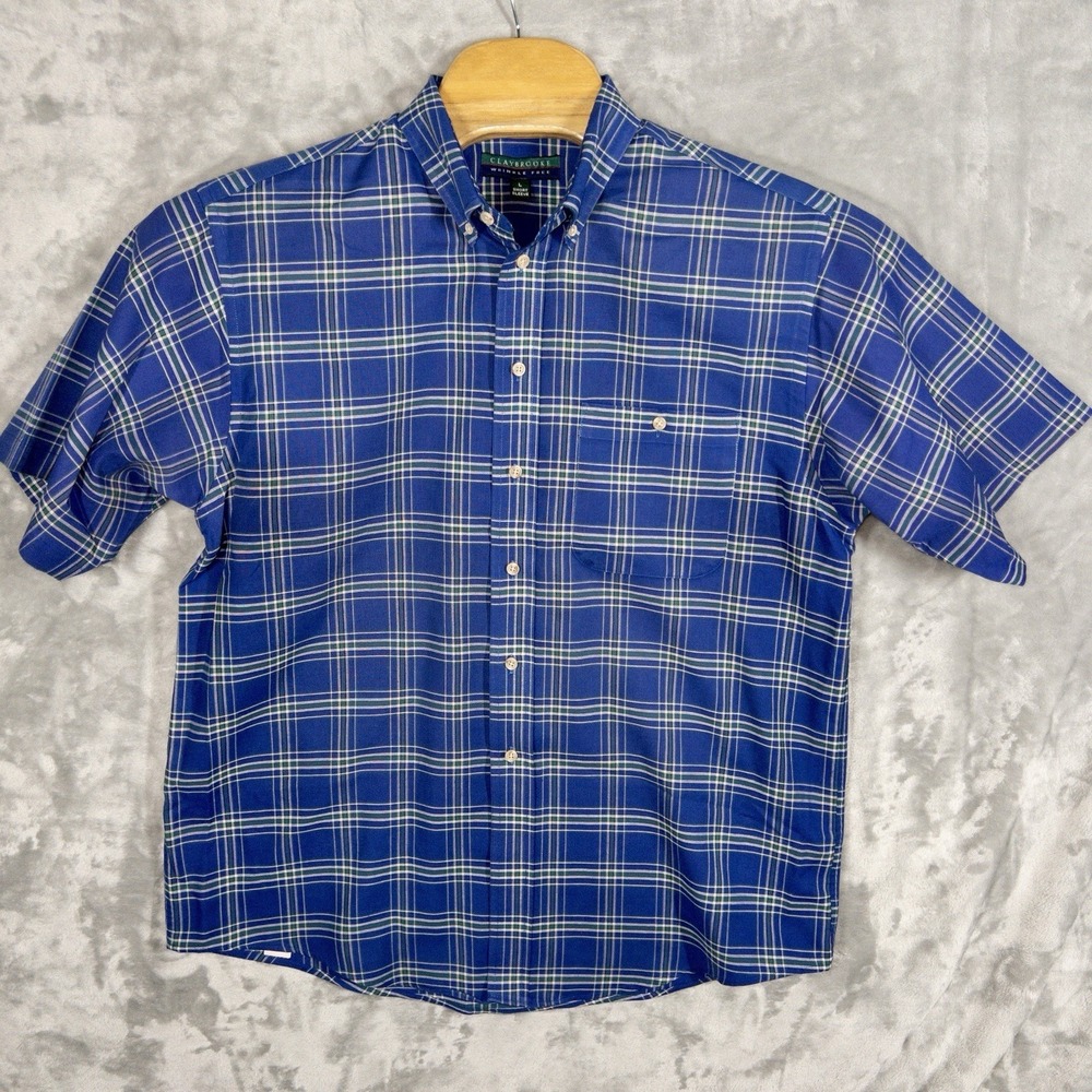 Vtg Claybrooke Wrinkle Free Button‎ Up Shirt Mens Large Short Sleeve